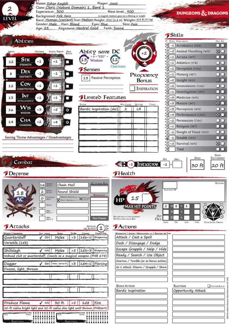 Mais de 200 fichas de personagens para Dungeons and Dragons